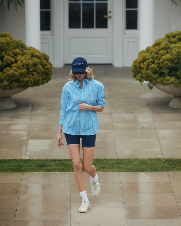 Sporty & Rich Crown Tennis Oversized Shirt - Light Blue Striped