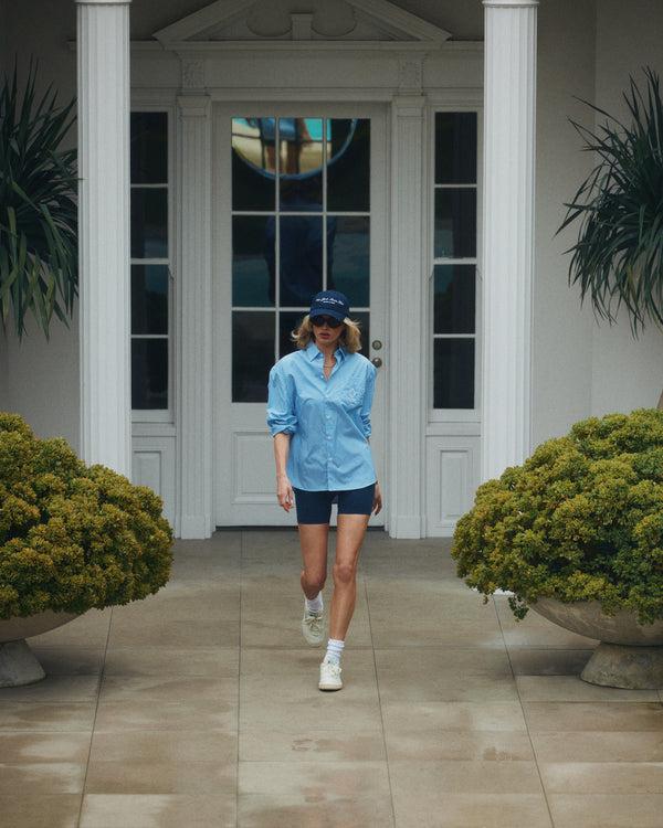 Sporty & Rich Crown Tennis Oversized Shirt - Light Blue Striped
