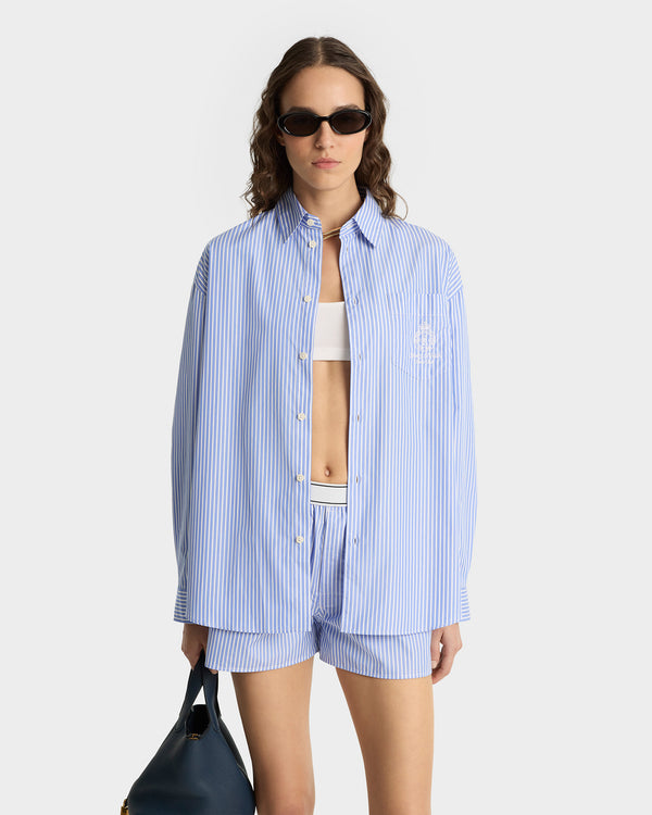 Sporty & Rich Crown Tennis Oversized Shirt - Light Blue Striped