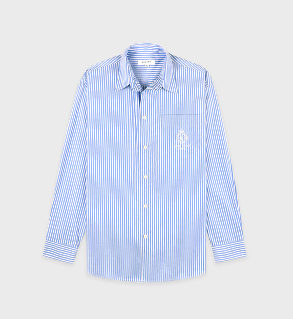 sporty & rich Crown Tennis Oversized Shirt - Light Blue Striped