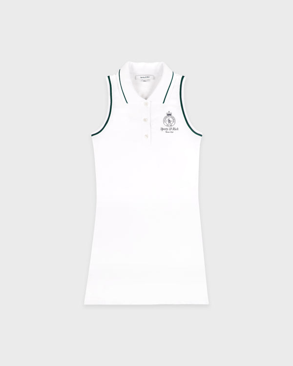 sporty & rich Crown Tennis Pique Polo Dress - White/Forest