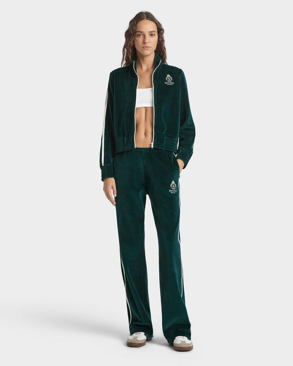 Sporty & Rich Crown Tennis Velour Sweatpant - Forest/Ecru