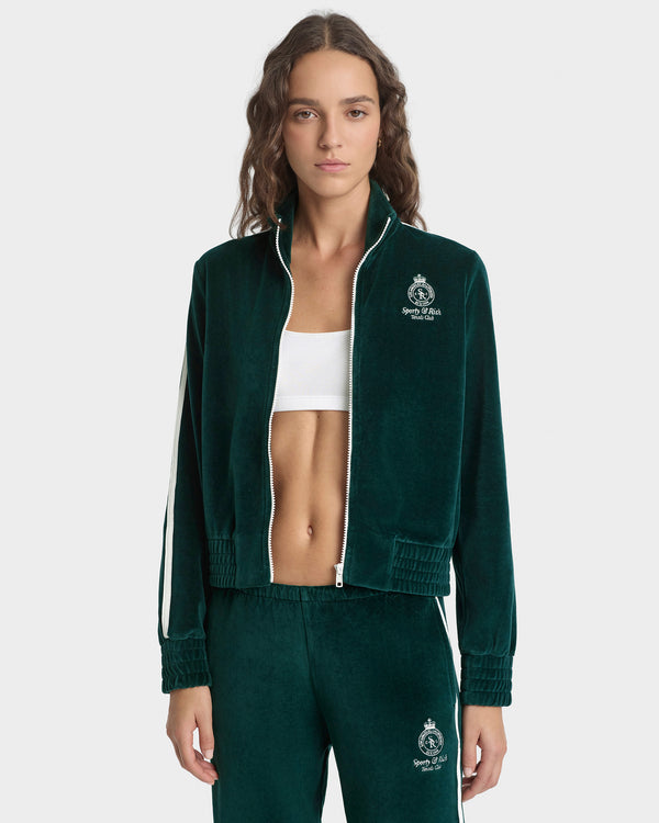 Sporty & Rich Crown Tennis Velour Sweatpant - Forest/Ecru