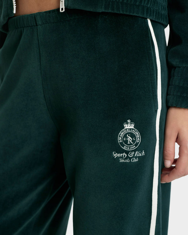 Sporty & Rich Crown Tennis Velour Sweatpant - Forest/Ecru