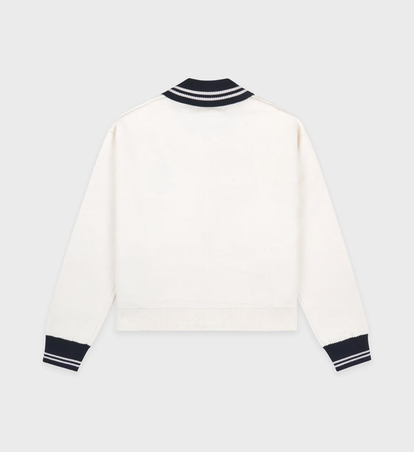 Sporty & Rich Crown Tennis Zipped Cardigan - Off White/Navy