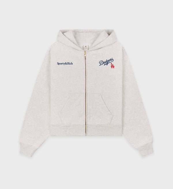 sporty & rich Dodgers Serif Cropped Zip Hoodie - Heather Gray/Navy