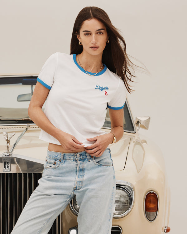 Sporty & Rich Dodgers Serif Ringer Tee - White/Team Blue