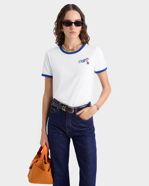 Sporty & Rich Dodgers Serif Ringer Tee - White/Team Blue