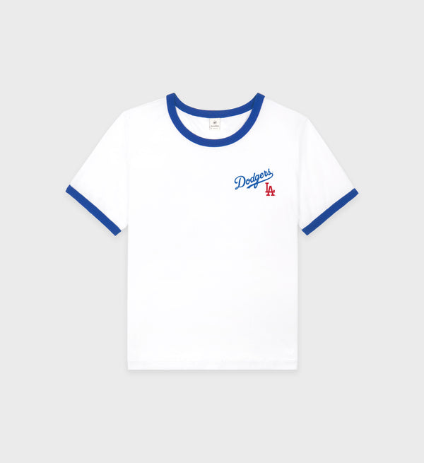 sporty & rich Dodgers Serif Ringer Tee - White/Team Blue