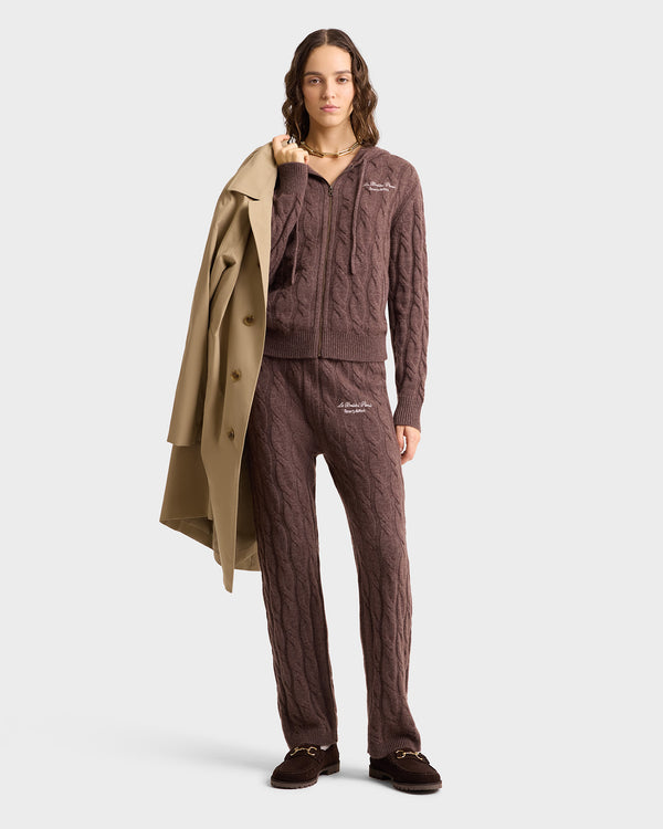 Sporty & Rich Faubourg Cableknit Wool Cashmere Pants - Chocolate/Cream