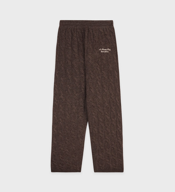 sporty & rich Faubourg Cableknit Wool Cashmere Pants - Chocolate/Cream