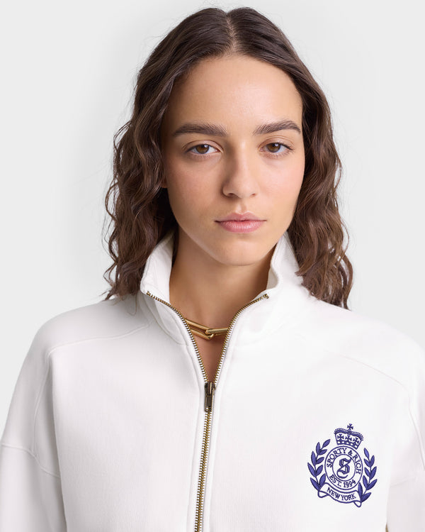 Sporty & Rich H&W Crest Embroidered Quarter Zip - White/Navy