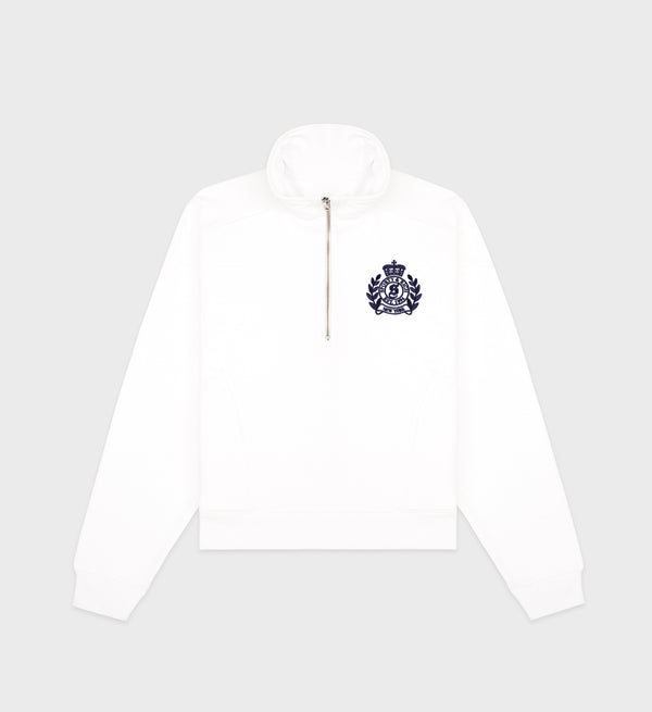 sporty & rich H&W Crest Embroidered Quarter Zip - White/Navy