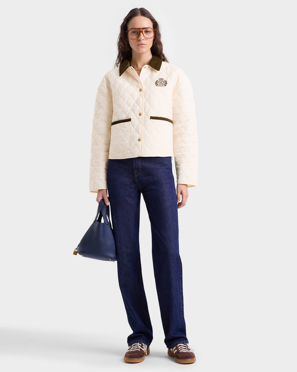 Sporty & Rich H&W Crest Nylon Cropped Quilted Jacket - Cream