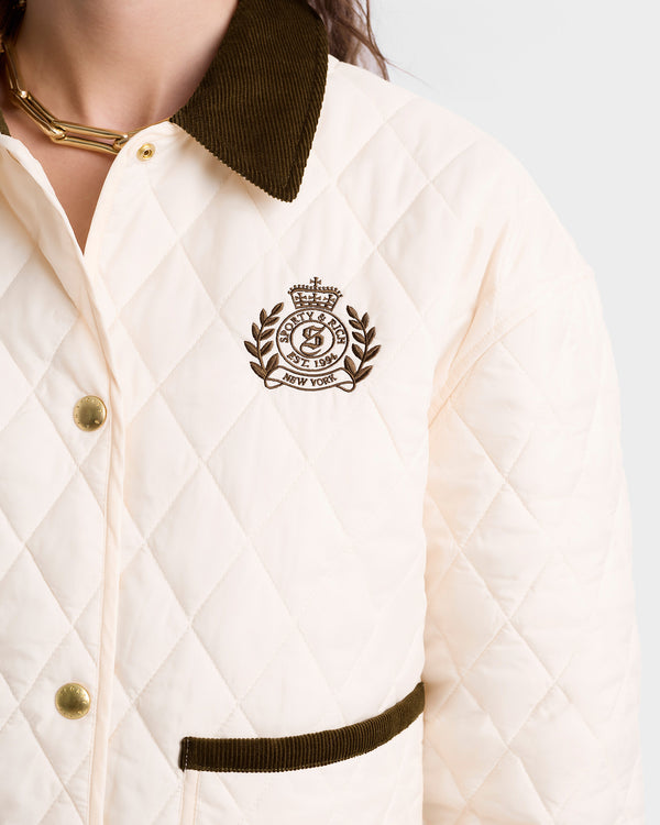 Sporty & Rich H&W Crest Nylon Cropped Quilted Jacket - Cream