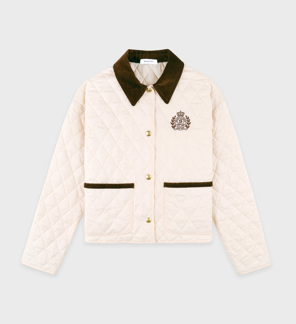 sporty & rich H&W Crest Nylon Cropped Quilted Jacket - Cream