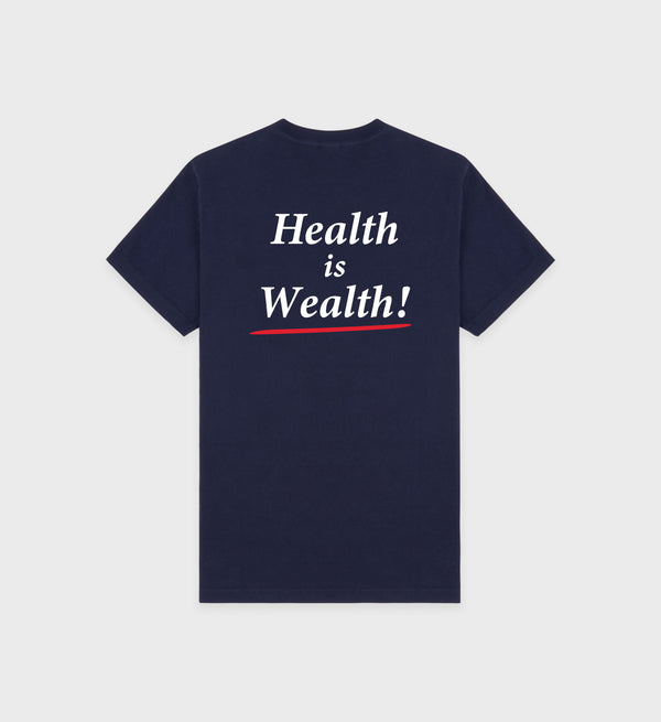 Sporty & Rich Health Is Wealth T-shirt - Navy/White/Fire Red