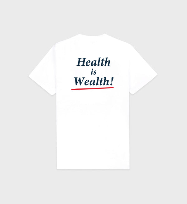 Sporty & Rich Health Is Wealth T-Shirt - White/Navy/ Fire Red