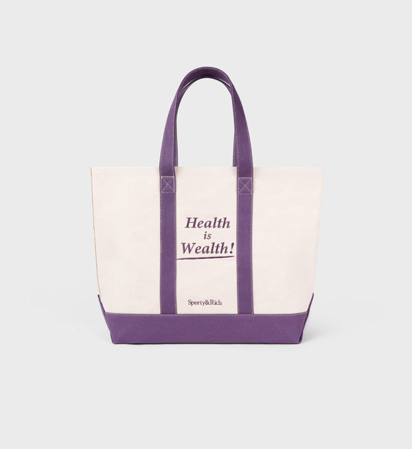sporty & rich Health Is Wealth Tote Bag - Natural/Dusty Grape