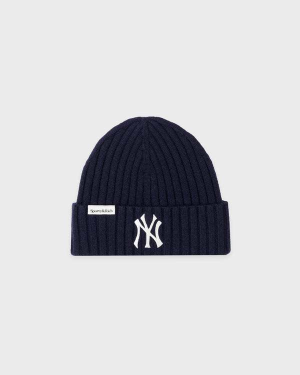 Sporty & Rich Heritage Yankees Serif Cashmere Beanie - Navy/White