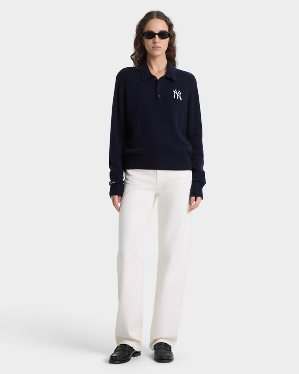 Sporty & Rich Heritage Yankees Serif Cashmere Polo - Navy/White