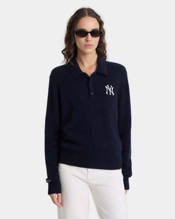Sporty & Rich Heritage Yankees Serif Cashmere Polo - Navy/White