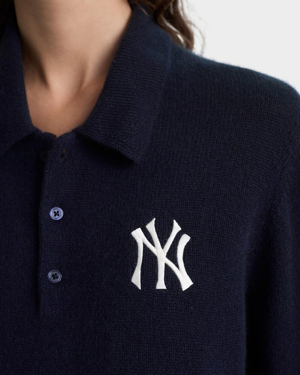 Sporty & Rich Heritage Yankees Serif Cashmere Polo - Navy/White