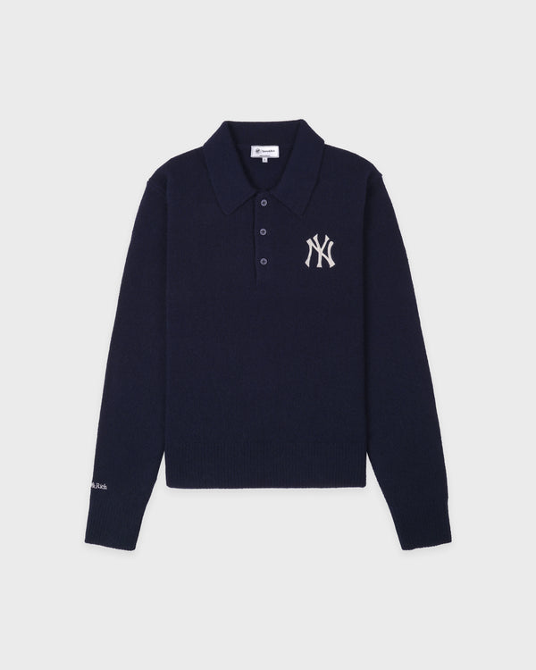 sporty & rich Heritage Yankees Serif Cashmere Polo - Navy/White