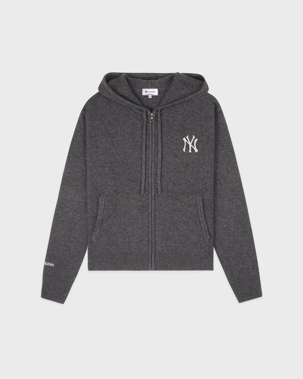 sporty & rich Heritage Yankees Serif Cashmere Zip Hoodie - Dark Grey/White