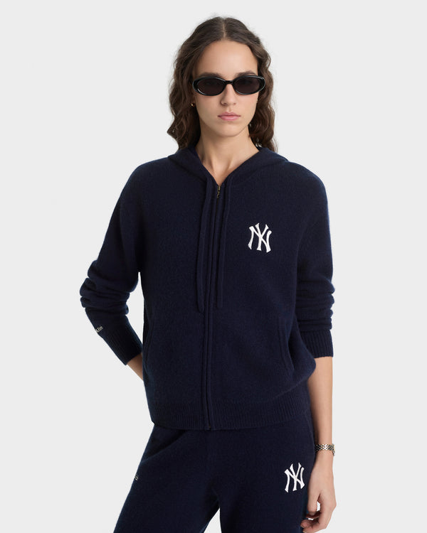 Sporty & Rich Heritage Yankees Serif Cashmere Zip Hoodie - Navy/White