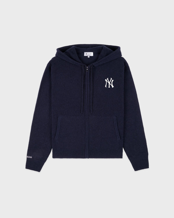 sporty & rich Heritage Yankees Serif Cashmere Zip Hoodie - Navy/White