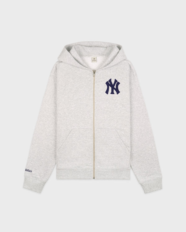 sporty & rich Heritage Yankees Serif Zip Hoodie - Heather Gray/Navy