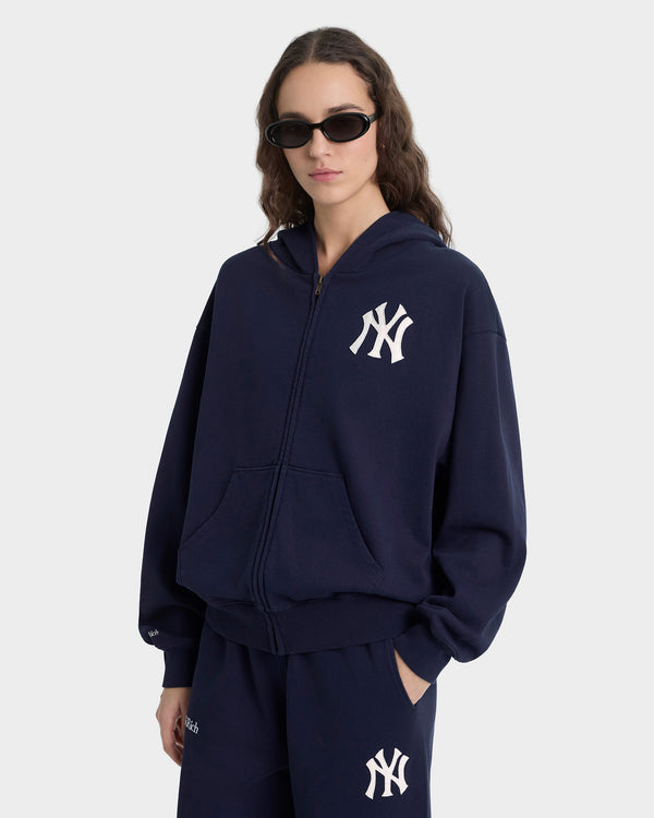 Sporty & Rich Heritage Yankees Serif Zip Hoodie - Navy/White