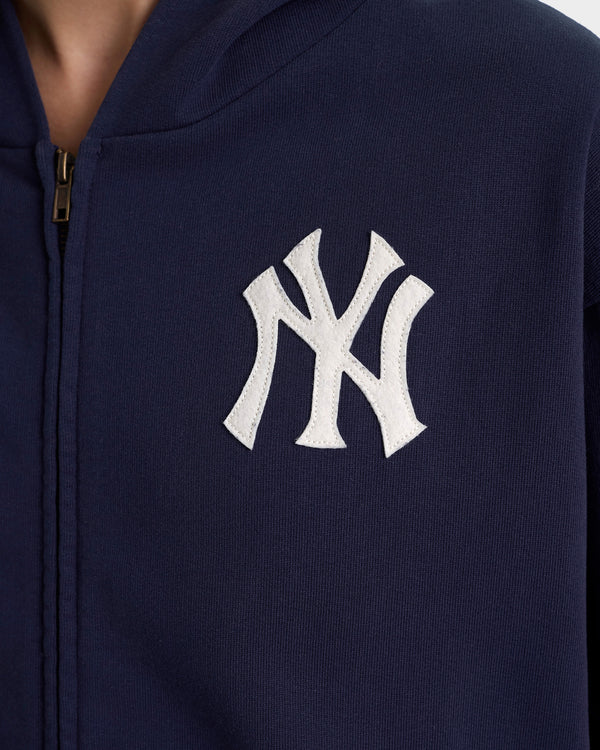 Sporty & Rich Heritage Yankees Serif Zip Hoodie - Navy/White
