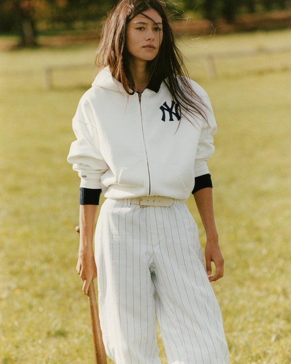 sporty & Rich Heritage Yankees Serif Zip Hoodie - White/Navy