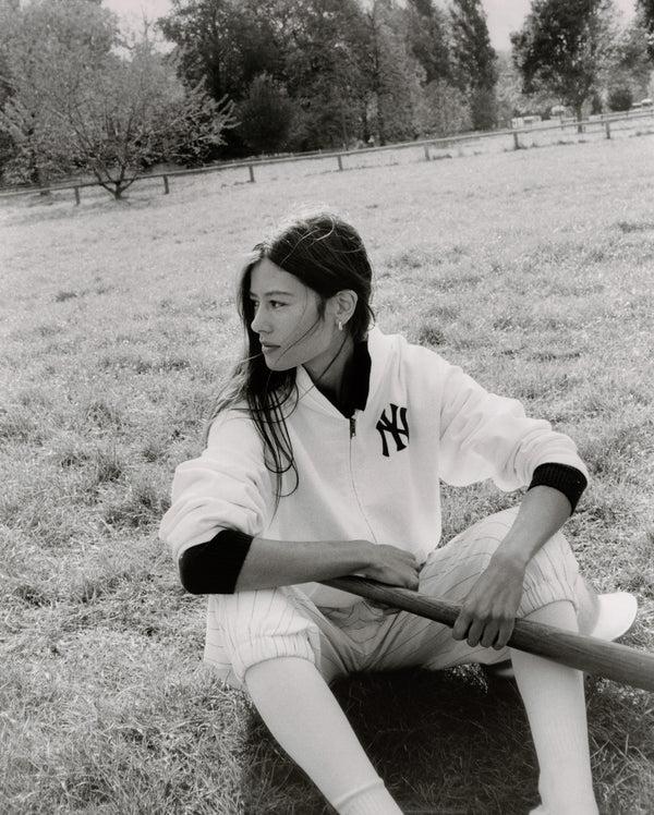 sporty & Rich Heritage Yankees Serif Zip Hoodie - White/Navy