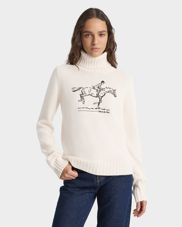 Sporty & Rich Horse Knitted Turtleneck - Ecru/Chocolate