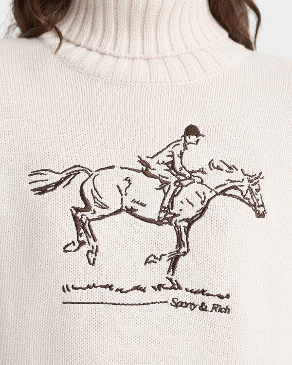 Sporty & Rich Horse Knitted Turtleneck - Ecru/Chocolate