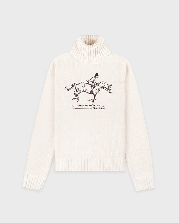 sporty & rich Horse Knitted Turtleneck - Ecru/Chocolate