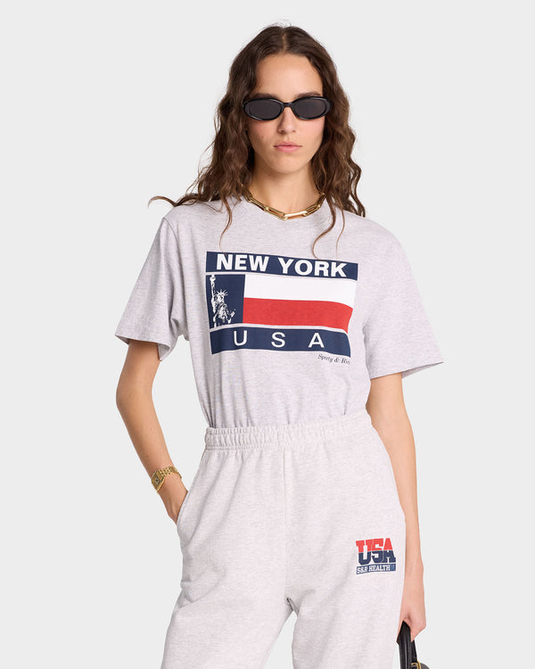 Sporty & Rich Liberty T-Shirt - Heather Gray/Sports Red/Navy