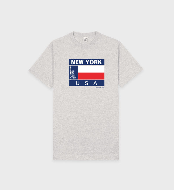 sporty & rich Liberty T-Shirt - Heather Gray/Sports Red/Navy