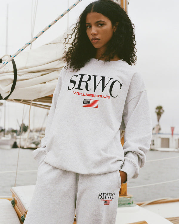 Sporty & Rich Nautical Embroidered Crewneck - Heather Gray