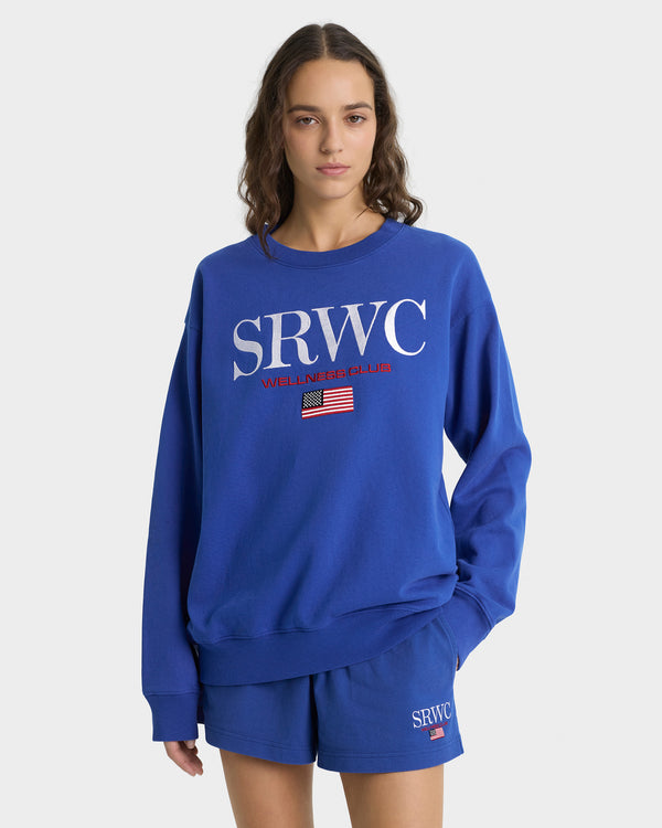 Sporty & Rich Nautical Embroidered Crewneck - Team Blue/White