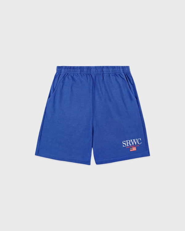 sporty & rich Nautical Embroidered Gym Short - Team Blue/White