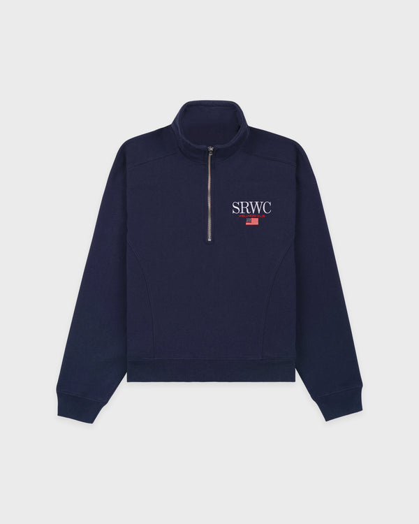 sporty & rich Nautical Embroidered Quarter Zip Men - Navy/White