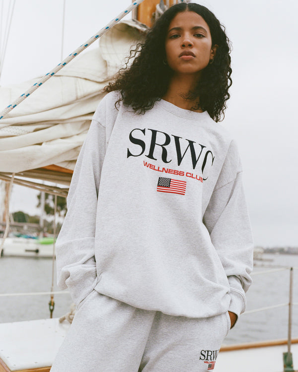 Sporty & Rich Nautical Embroidered Wide Sweatpant - Heather Gray