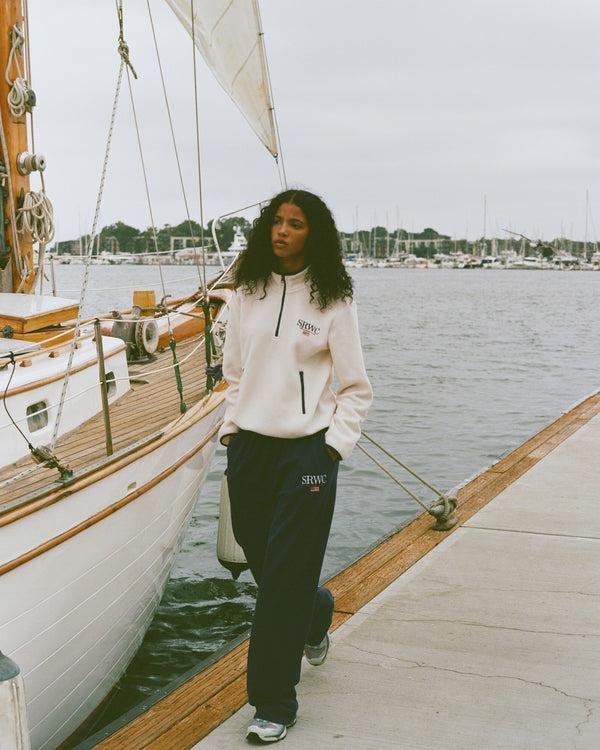 Sporty & Rich Nautical Embroidered Wide Sweatpant - Navy/White