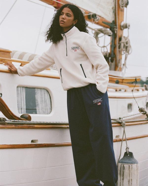 Sporty & Rich Nautical Embroidered Wide Sweatpant - Navy/White