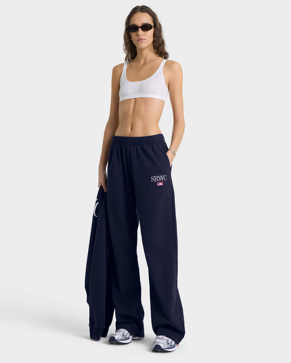 Sporty & Rich Nautical Embroidered Wide Sweatpant - Navy/White