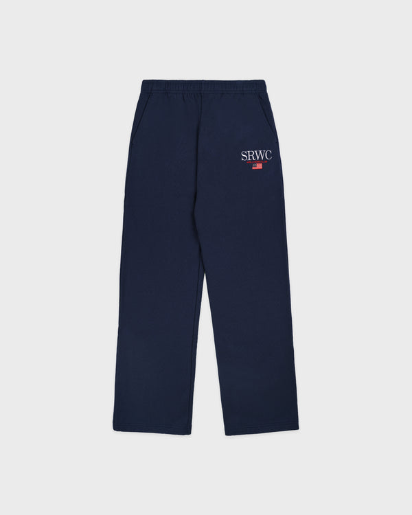 sporty & rich Nautical Embroidered Wide Sweatpant - Navy/White
